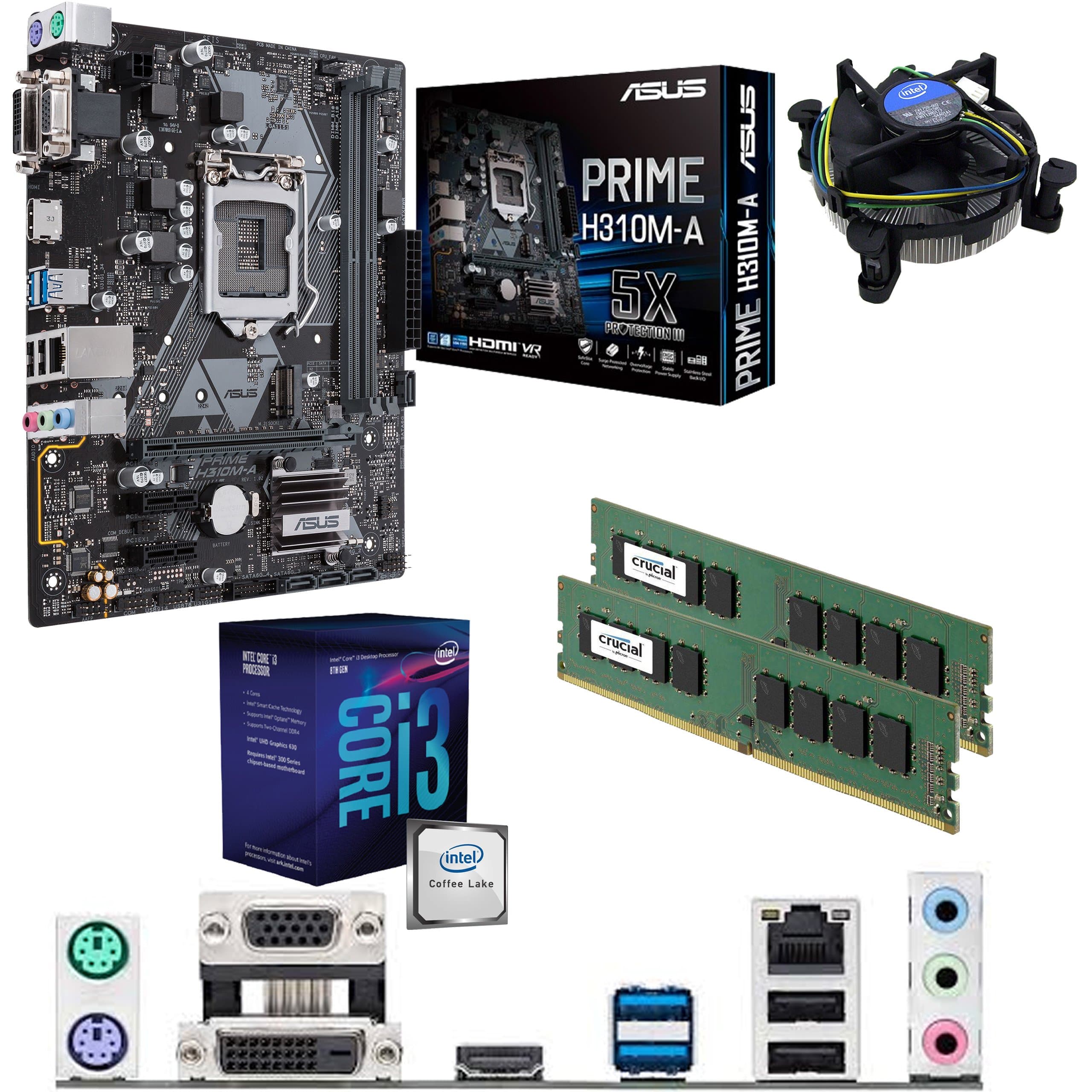 Components4All Intel Coffee Lake Core i3 8100 3.6GHz CPU, ASUS Prime H310M-A Motherboard & 8GB 2400MHz Crucial DDR4 RAM Pre-Built Bundle