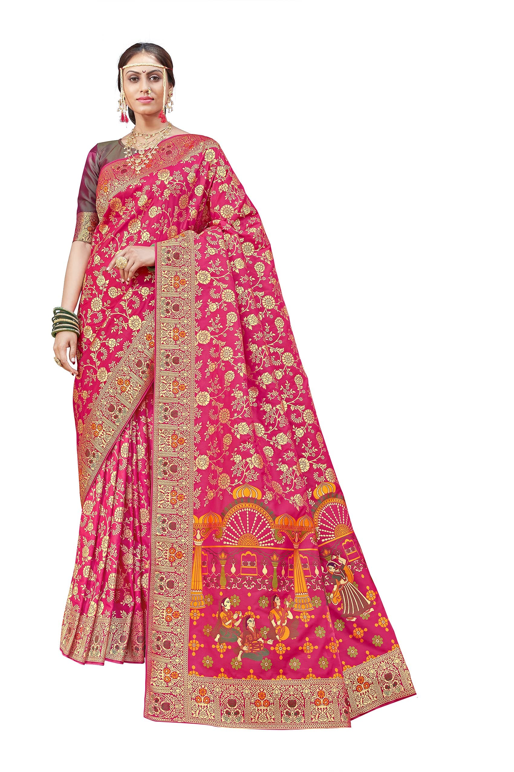 Women's Banarasi Silk Saree With Blouse Piece.