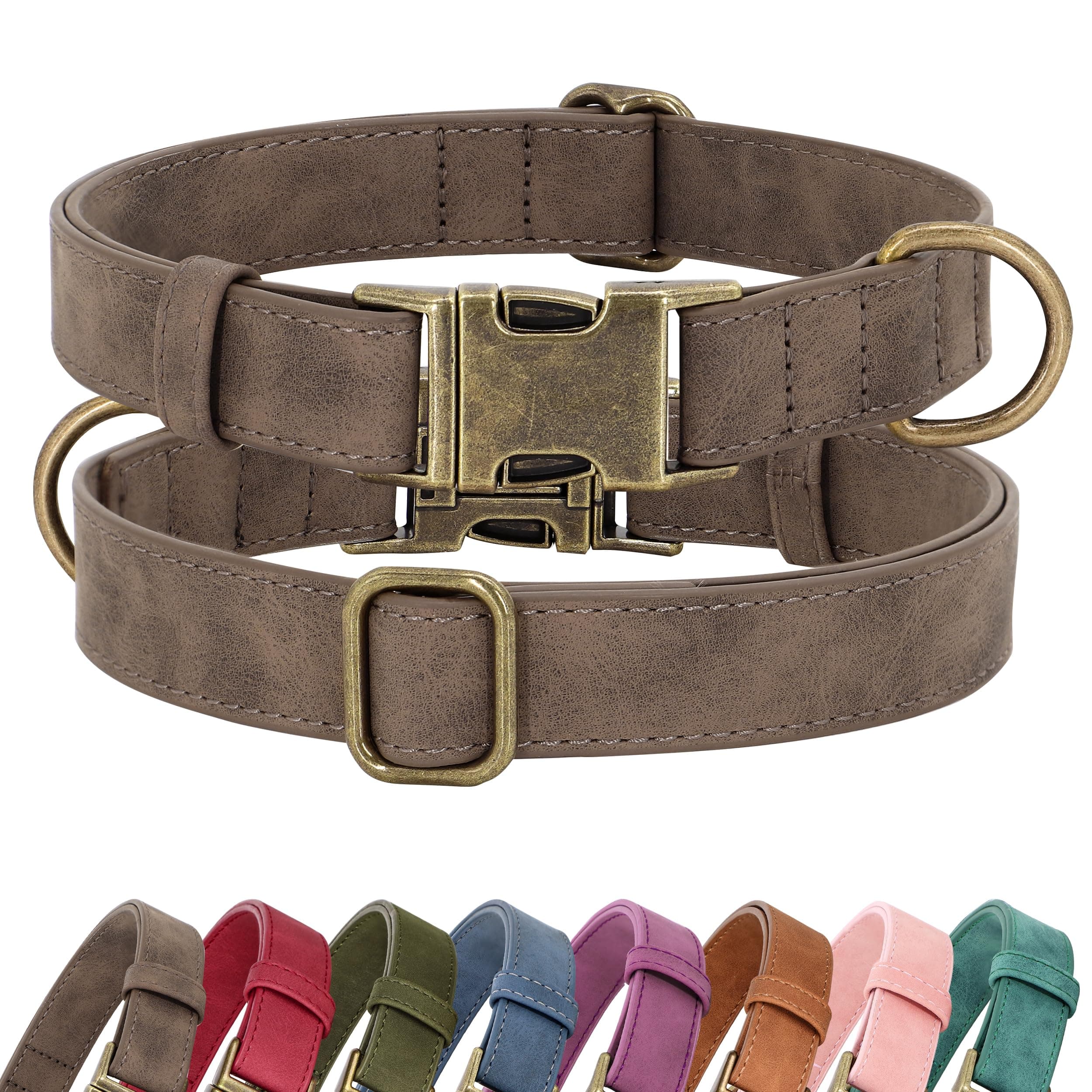 Soft PU Leather Dog Collar, Stylish Quick Released Dog Collar for Large Dogs, Easy Clean Adjustable Pet Collar for Daily Walking, Brown, L Fit 16-22" Neck