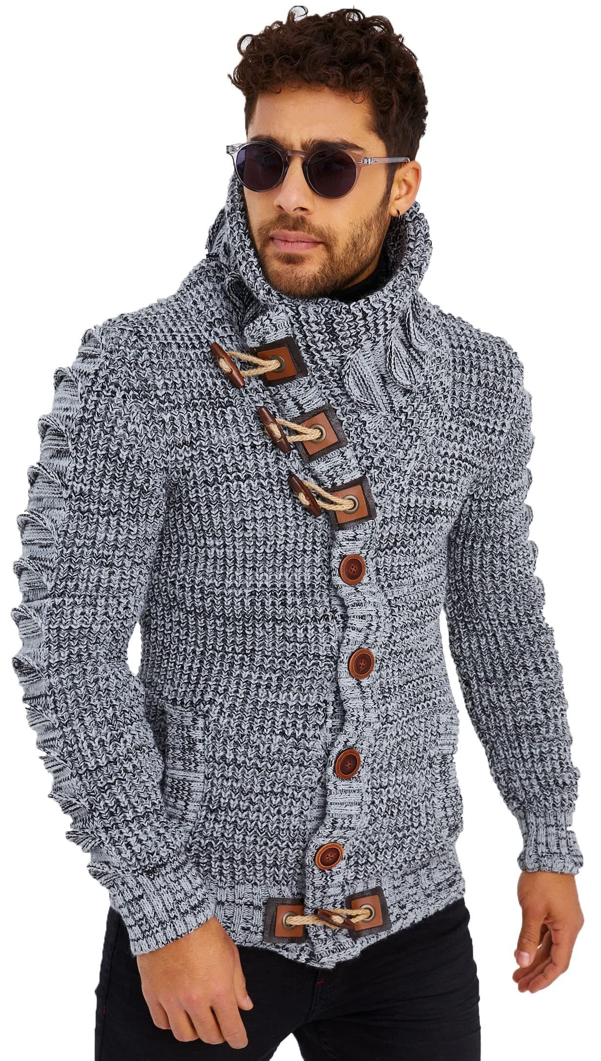 Leif Nelson Men's Pullover Knit Sweater Chunky Knit Shawl Collar LN-5585 Black Medium