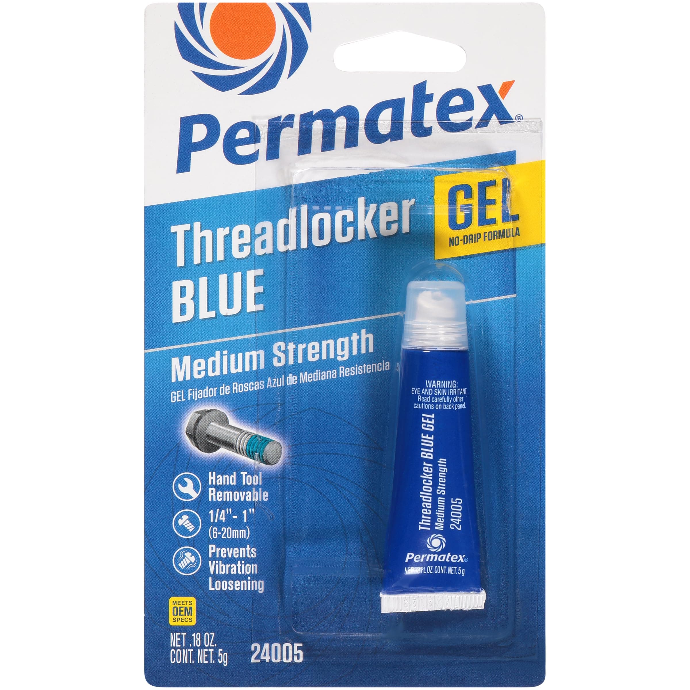 24005 Threadlocker Blue Gel Medium Strength,Thread Lock & Screw Glue for Bolts Nuts & Fasteners to Prevent Loosening & Corrosion, Removable w/Hand Tools 5 g