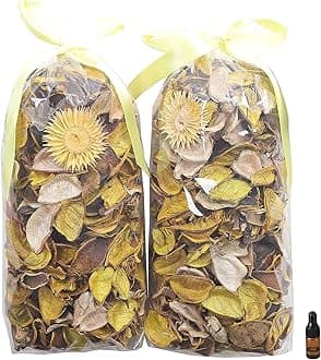 Qingbei Rina Spring Potpourri Bowl Filler, Lemon Scented Potpourri Bags,Yellow Decorative Dried Flowers, Home Fragrance Perfume Petal,Vase Decor,2 Bags,8.4 oz