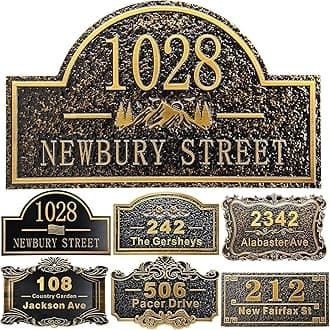 Personalized House Address Plaque 12" Cast Numbers for Outside Custom Street Name Address Sign Plate Vintage for Mailbox Door Room Classic Wall Outdoor Antique Brass