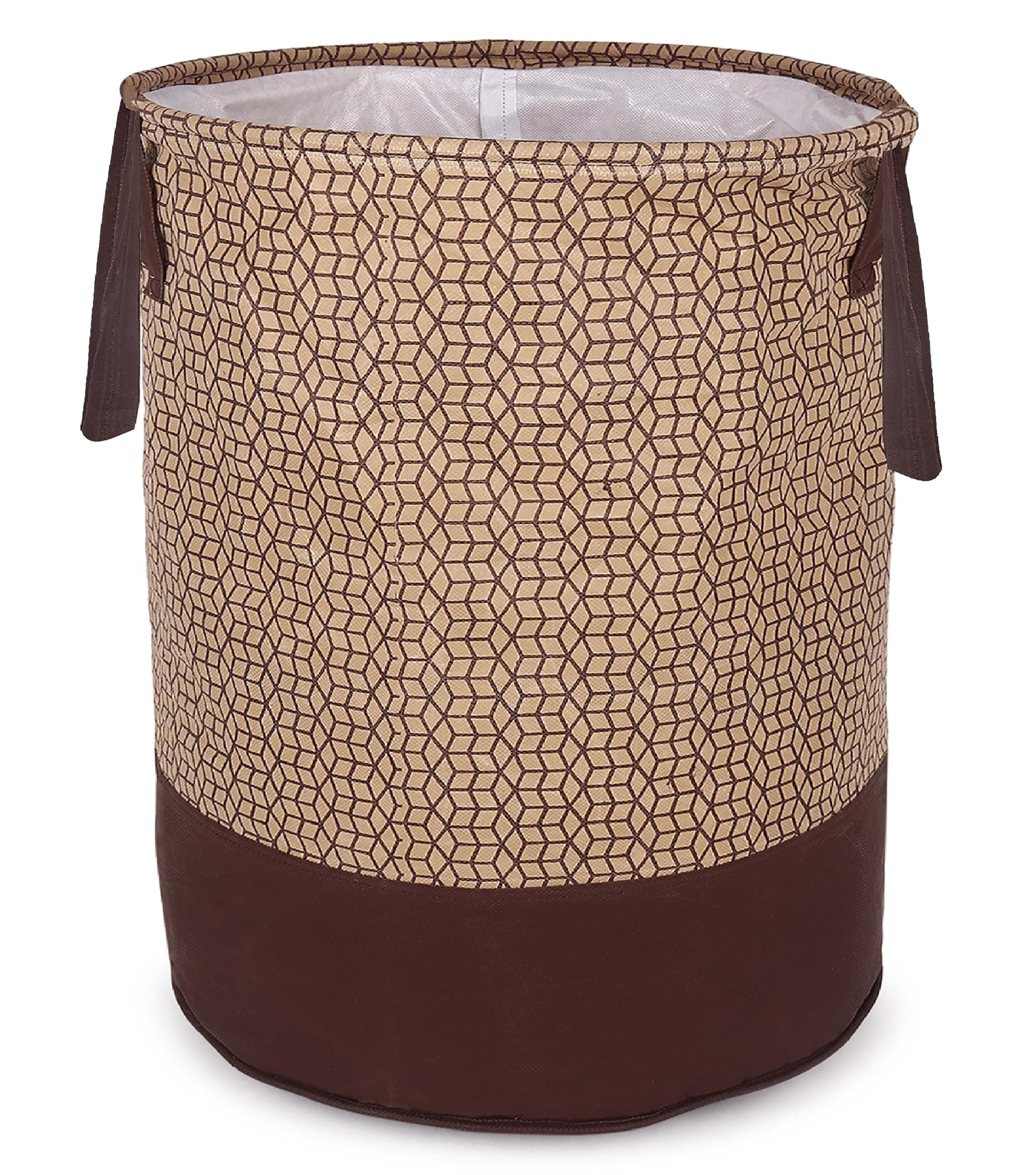 GLUN WATERPROOF DOUBLE LAYERED ROUND LAUNDRY BAG WITH HANDLES FOLDABLE FOR CLOTH, TOYS STORAGE BAG PACK OF 1 BROWN