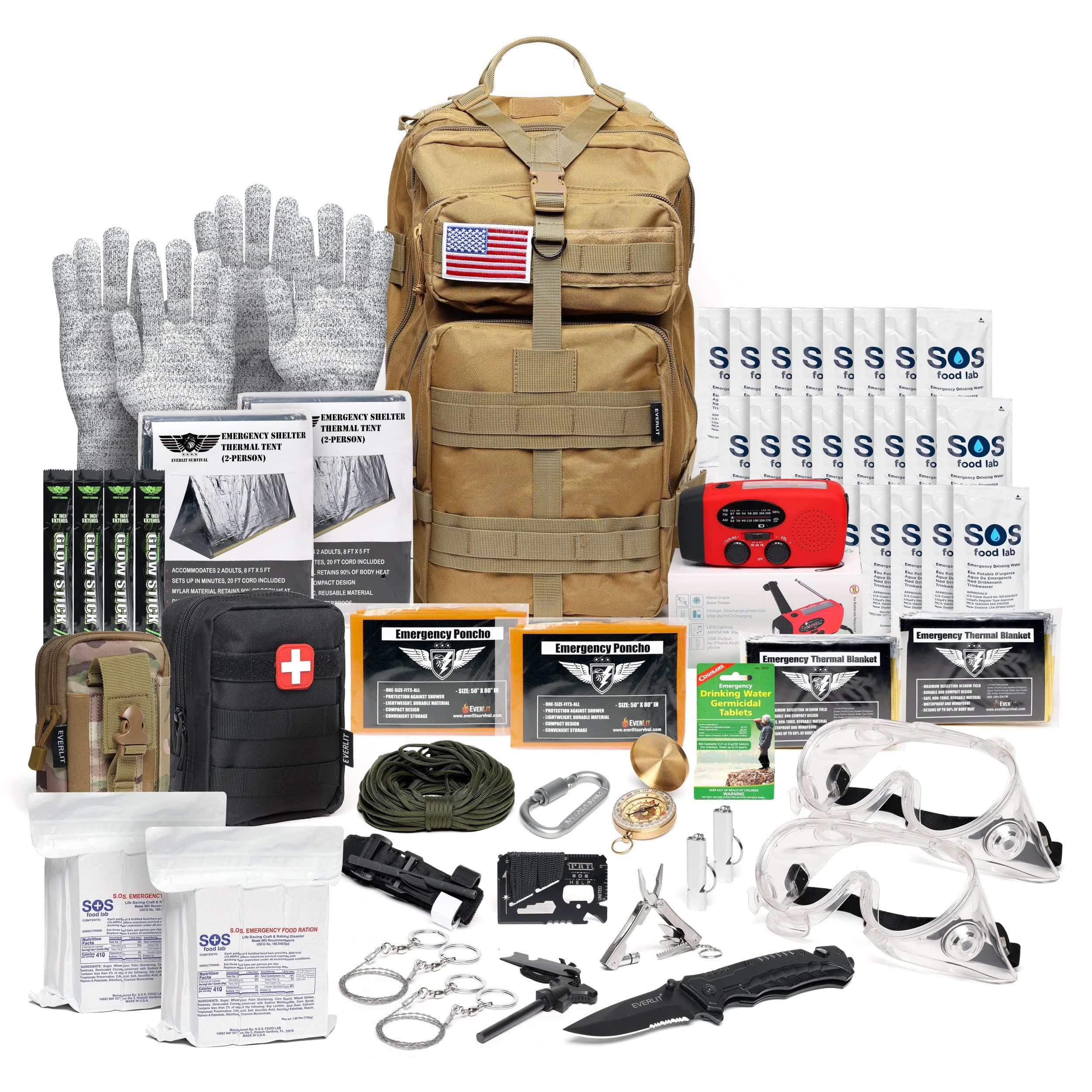 EVERLIT Complete 72 Hours Earthquake Bug Out Bag Emergency Survival Kit for Family. Be Prepared for Hurricanes, Floods, Tsunami, Other Disasters