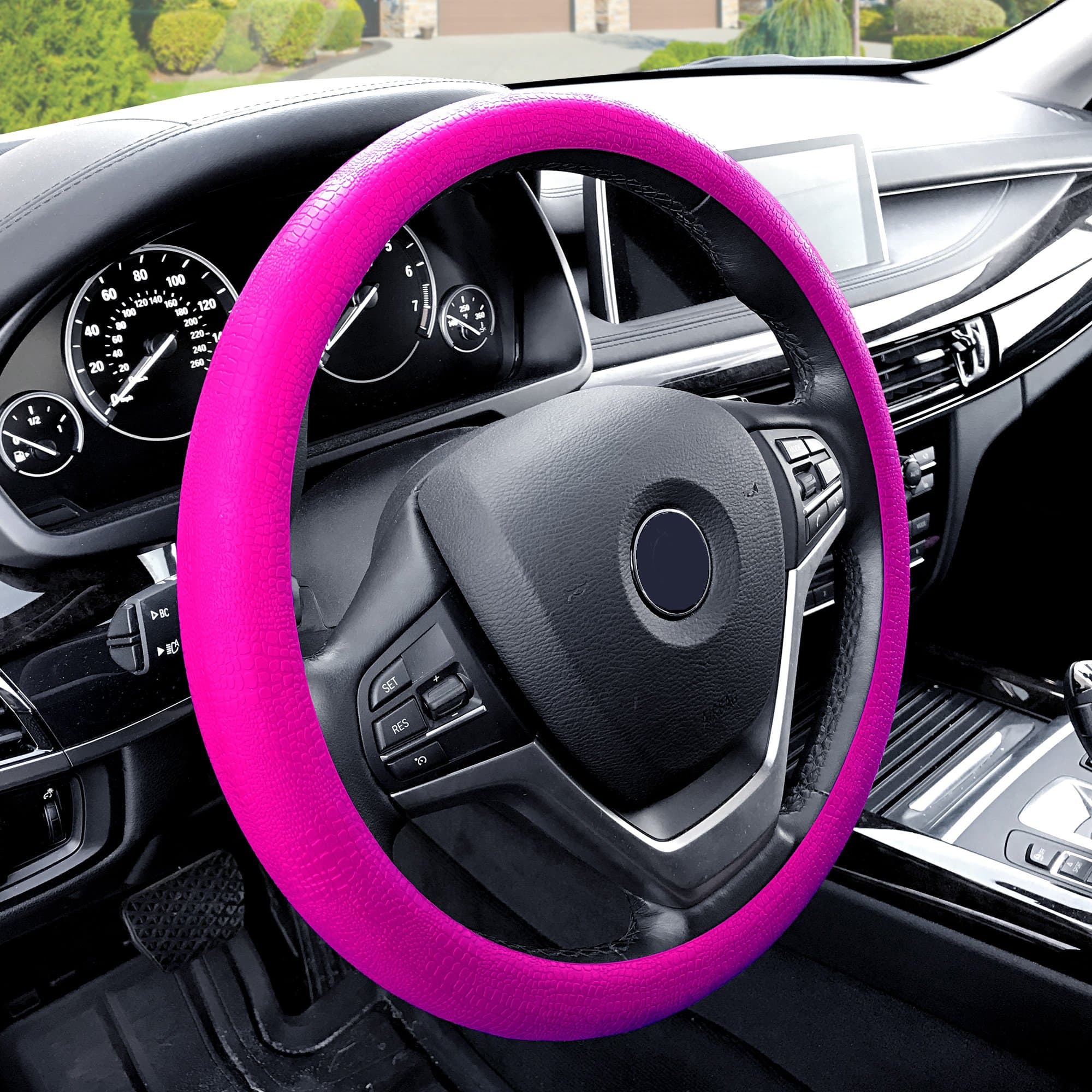 FH GroupUniversal Fit Silicone Snake Pattern with Massaging Grip Steering Wheel Cover fits most Cars, SUVs, Trucks, and Vans Hot Pink