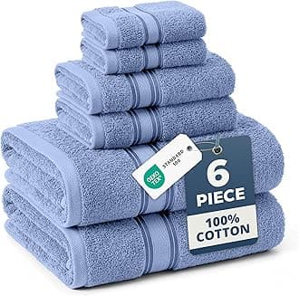 LANE LINEN Luxury Bath Towels Set - 6 Piece Set, 100% Cotton Bathroom Towel, Zero Twist, Quick Dry Shower Towels, Soft Absorbent Bath Towel, 2 Bath Towels, 2 Hand Towels, 2 Wash Cloths - Allure