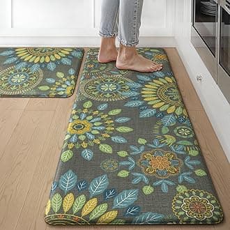 GENIMO Kitchen Mats for Floor 2PCS, Cushioned Kitchen Rugs Non Slip Washable, Farmhouse Anti Fatigue Mat Waterproof, Comfort Standing Mat Rug for Office, Home, Laundry, 17.3"x47"+17.3"x30", GreenOEKO-TEX STANDARD 100