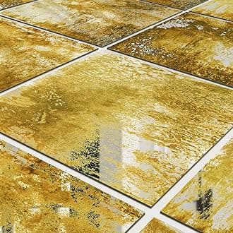 funlife Vintage Mirror Effect Wall Panels, Rusty Faux Antique Mirror Tiles, Gatsby Gold Brown Square 6PCS