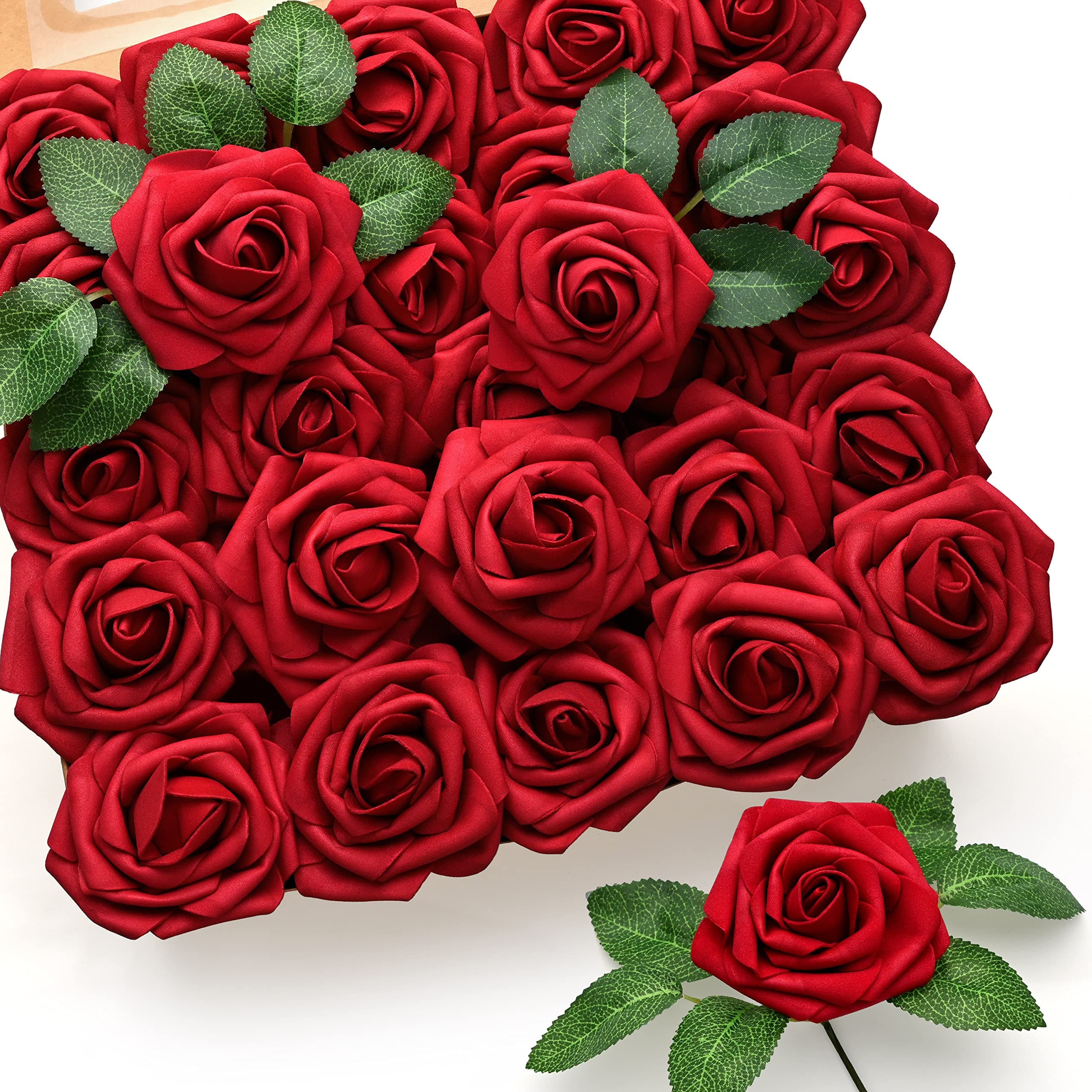 50Pcs Red Roses Artificial Flowers