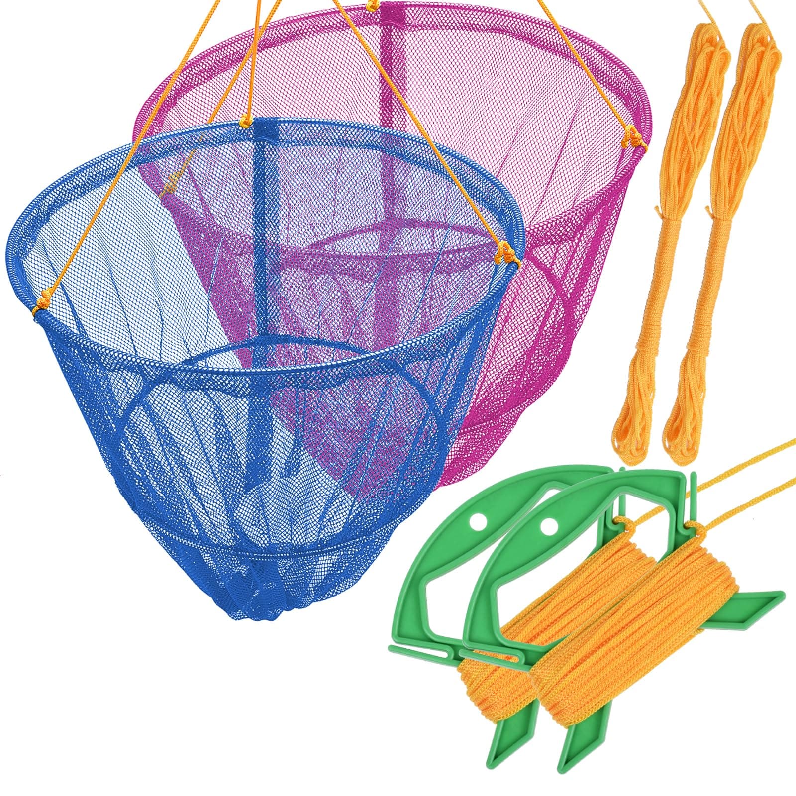 SF Portable Crab Drop Net with Net Bait Bag & Rope & Line Handle for Crabbing Catch Fish Prawn Crayfish Lobster, Multi Colors(Set of 2/4, W30cm x H25cm)