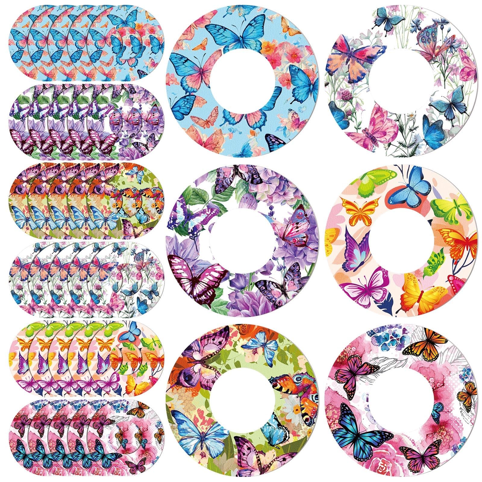 FuWeave 36 Pack Adhesive Patch for Libre 2 Sensor with Butterfly Design CGM Patches Waterproof CGM Covers Sweatproof Colored Sensor Glucose Monitor Protection Cover Split Backing Stick