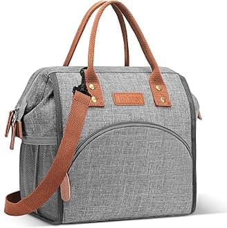 LOKASS Lunch Bag Insulated Lunch Box Wide-Open Lunch Tote Bag Large Drinks Holder Durable Nylon Snacks Organizer with Removable Shoulder Strap for Women Men Adults Work Outdoor,Grey