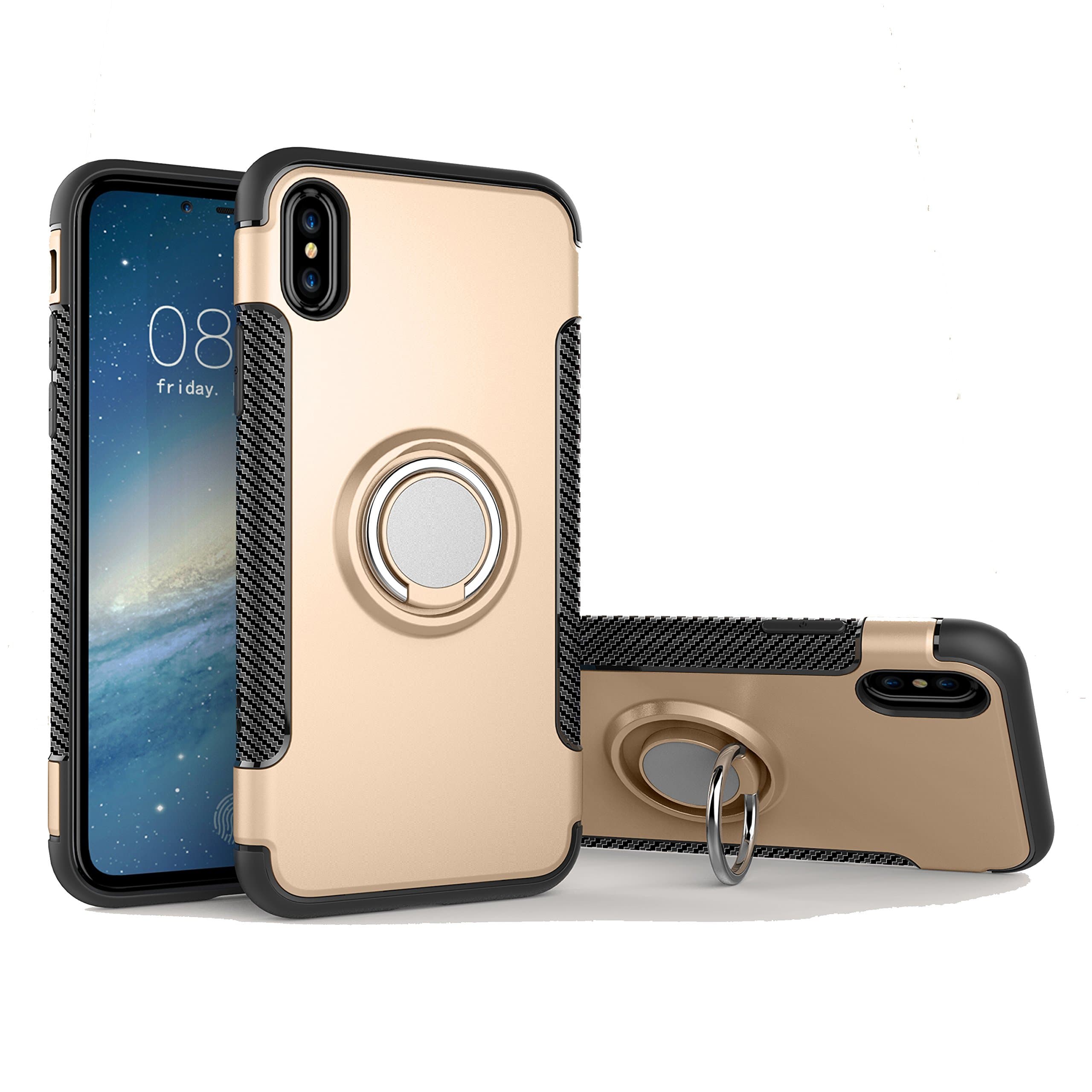 SIXRARI for iPhone X Case/iPhone 10 Protective Cover with Kickstand with Magnetic Car Mount with Grip Rotating Ring Holder Stand for IphoneX Cases (Gold)