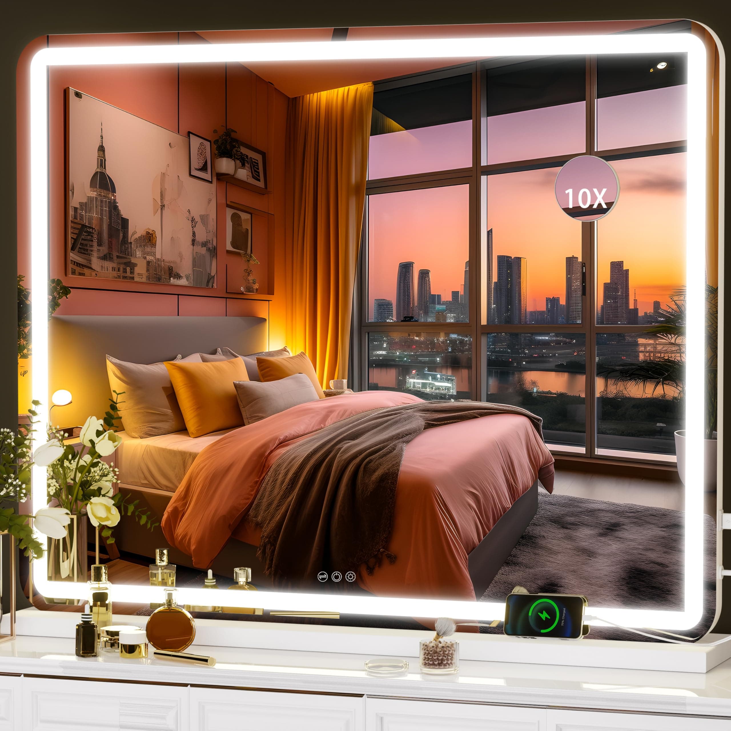 Vanity Mirror with Lights, 39.4" x 30" LED Makeup Mirror, Lighted Makeup Mirror with Dimmable 3 Modes, Touch Screen Control Vanity Mirror Round White