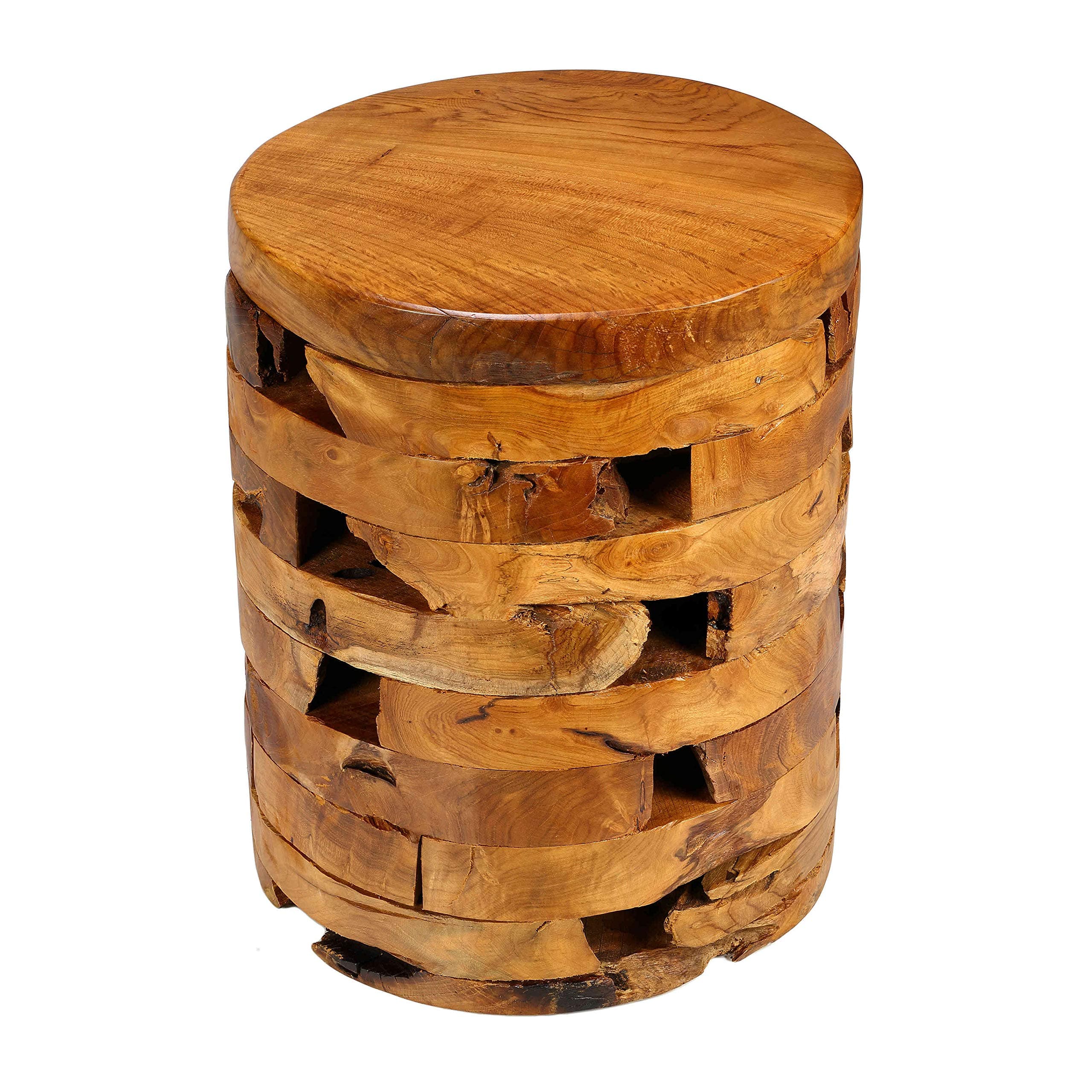 Bare Decor Stonehenge Artisan Accent Table in Solid Teak Wood, Natural