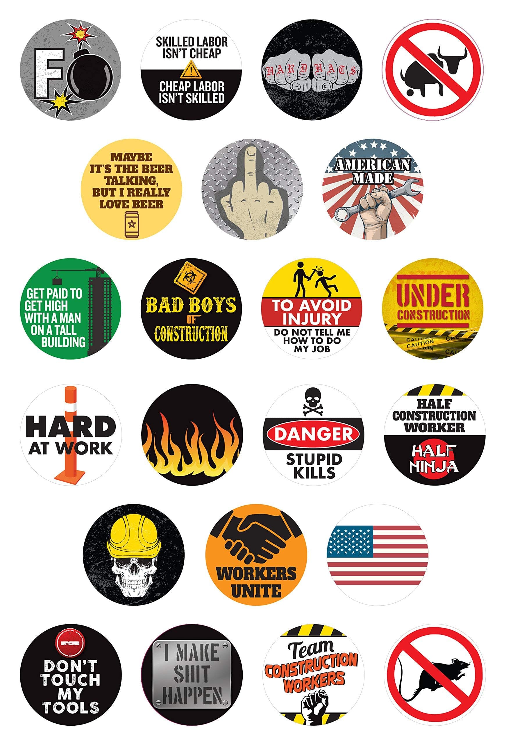 Hard Hat Stickers and Tool Box Stickers | Funny Decals for Construction Workers, Motorcycle Helmets, Mechanics, Electricians, Union Workers | Set of 22 | WATERPROOF!