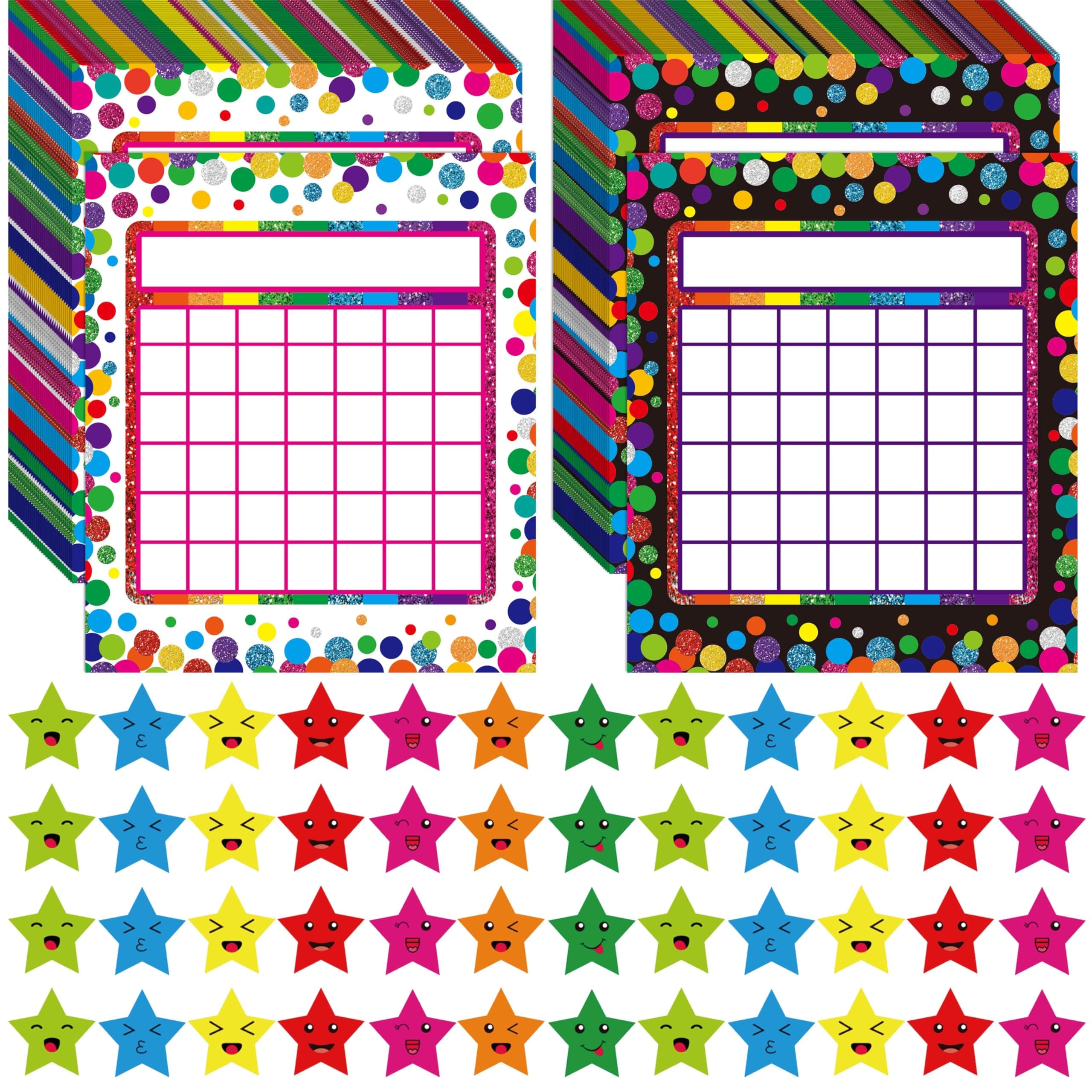 90 Pack Classroom Incentive Chart, 2 Colorful Designs with 2640 Star Stickers for Classroom Teaching or Family Using