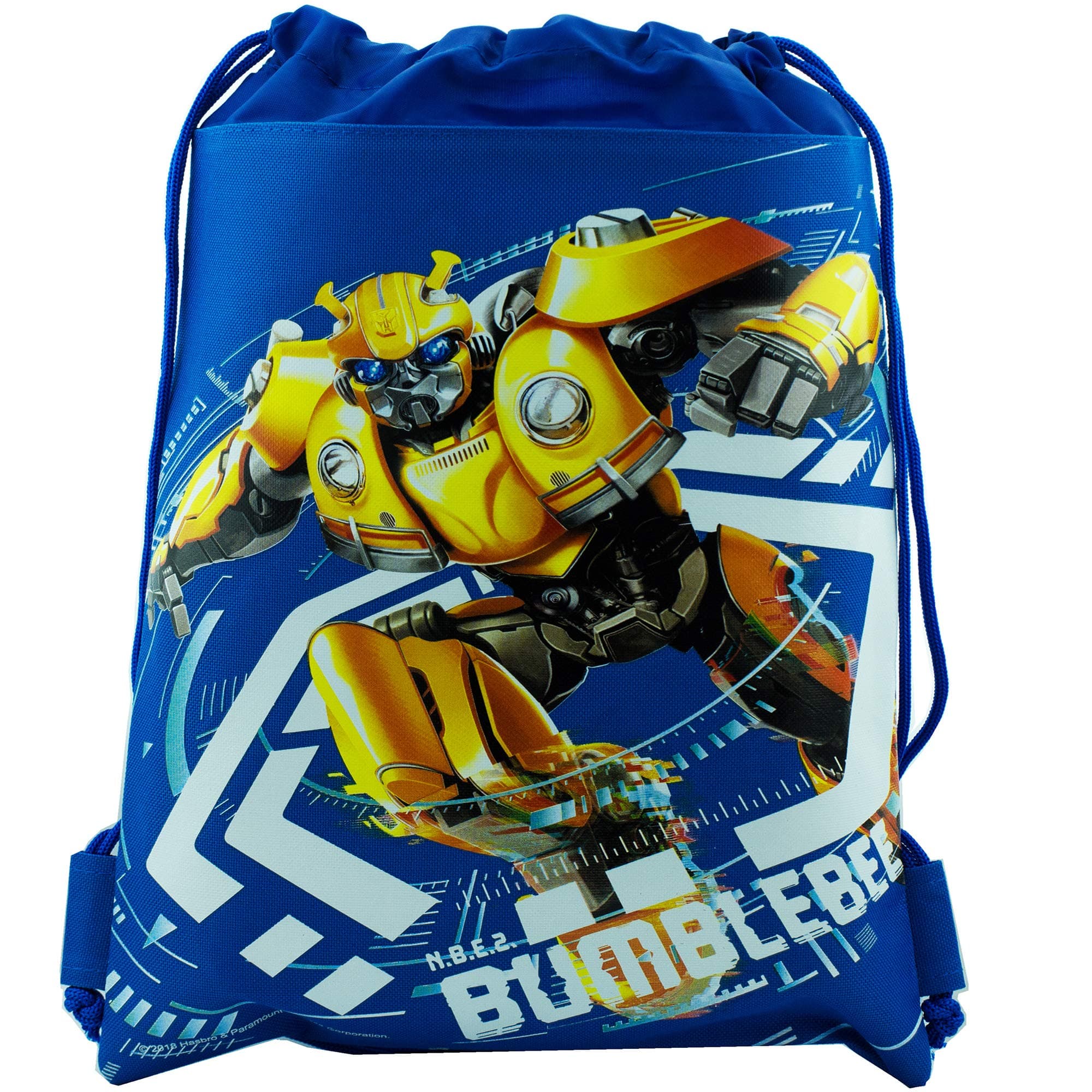 Transformers Bumble Bee Drawstring Backpack Sling Tote School Sport Gym Bag (Blue)