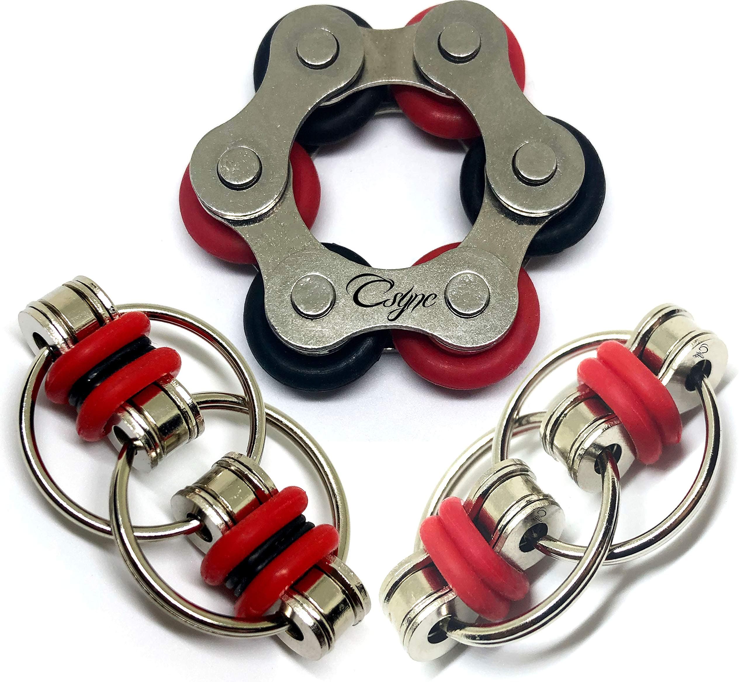 Fidget Roller Chain Finger Exerciser - Stress Relief Perfect for ADHD, ADD, Anxiety in Office, Studying or Work Stocking Stuffers Gifts (3 Piece) (Red)