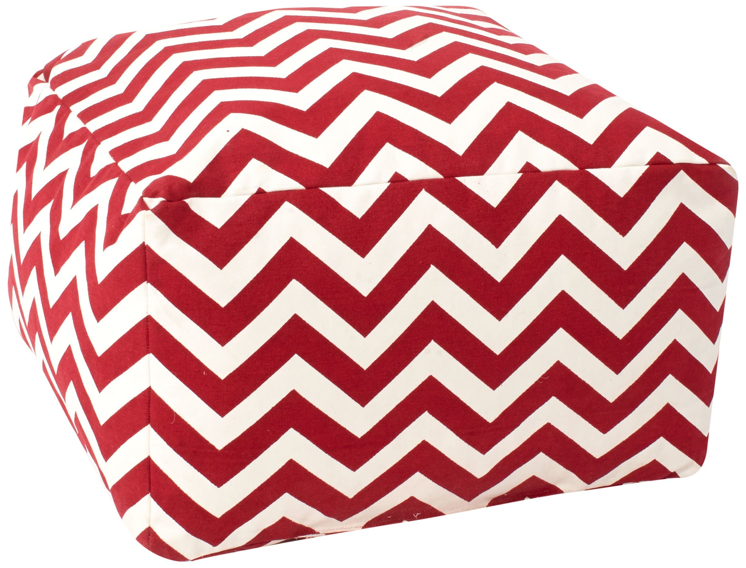 Rizzy Home Viki Payne Chevron Pattern Pouf, Red/White