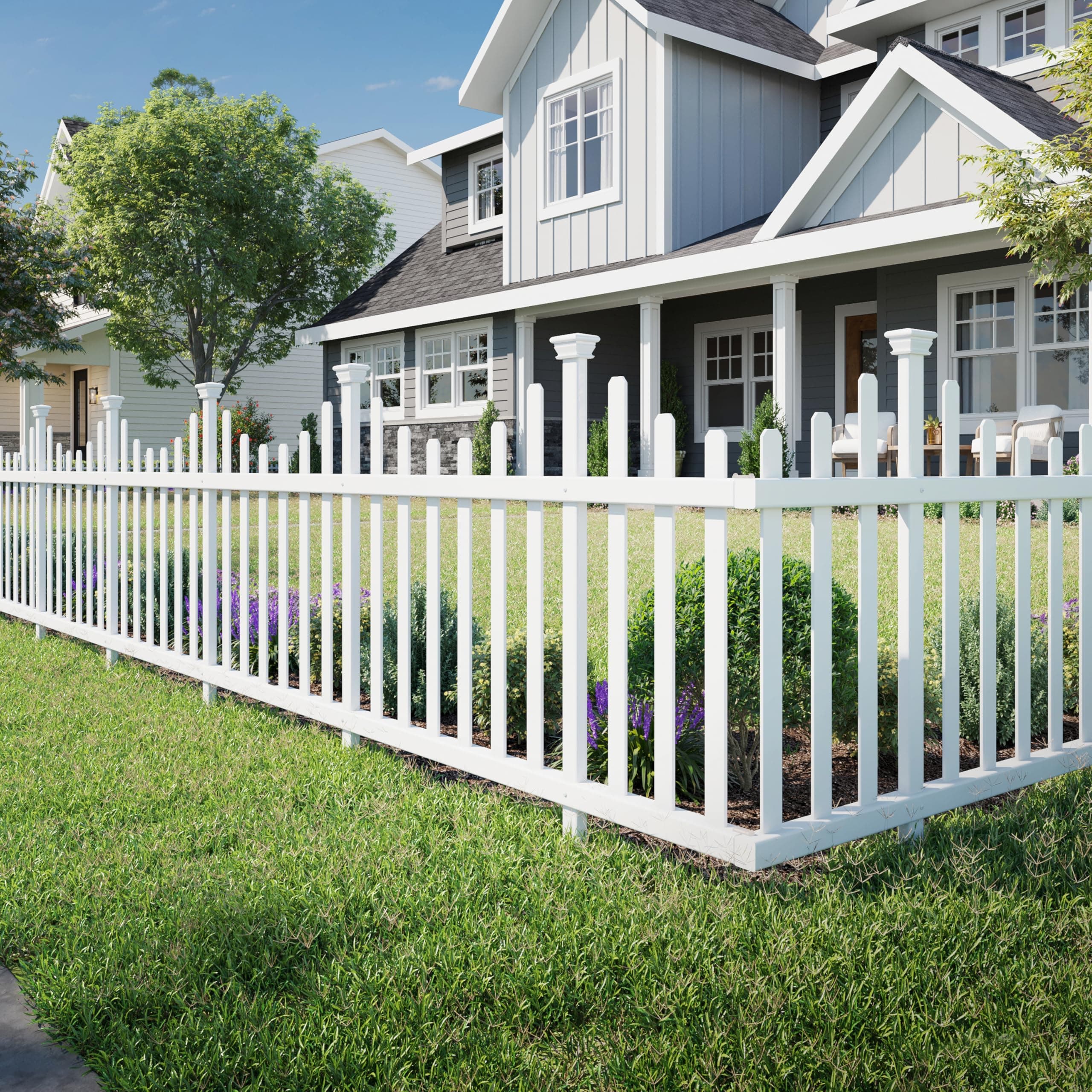 2.5ft H x 4.7ft W (2 Panels) No Dig Zippity Madison Fence Panel Kit, No Dig Fence Panels, White Vinyl Fences for Yard, Temporary Fence for Backyard, White Picket Fence Garden Border, DIY Fence ZP19001