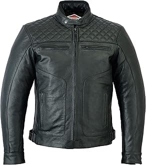 TexpeedMens Leather Motorcycle Jacket - Touring Motorbike Jacket With Genuine Biker CE Armour (EN 1621-1) Protection Quilted Diamond Stitched Design - Black - S