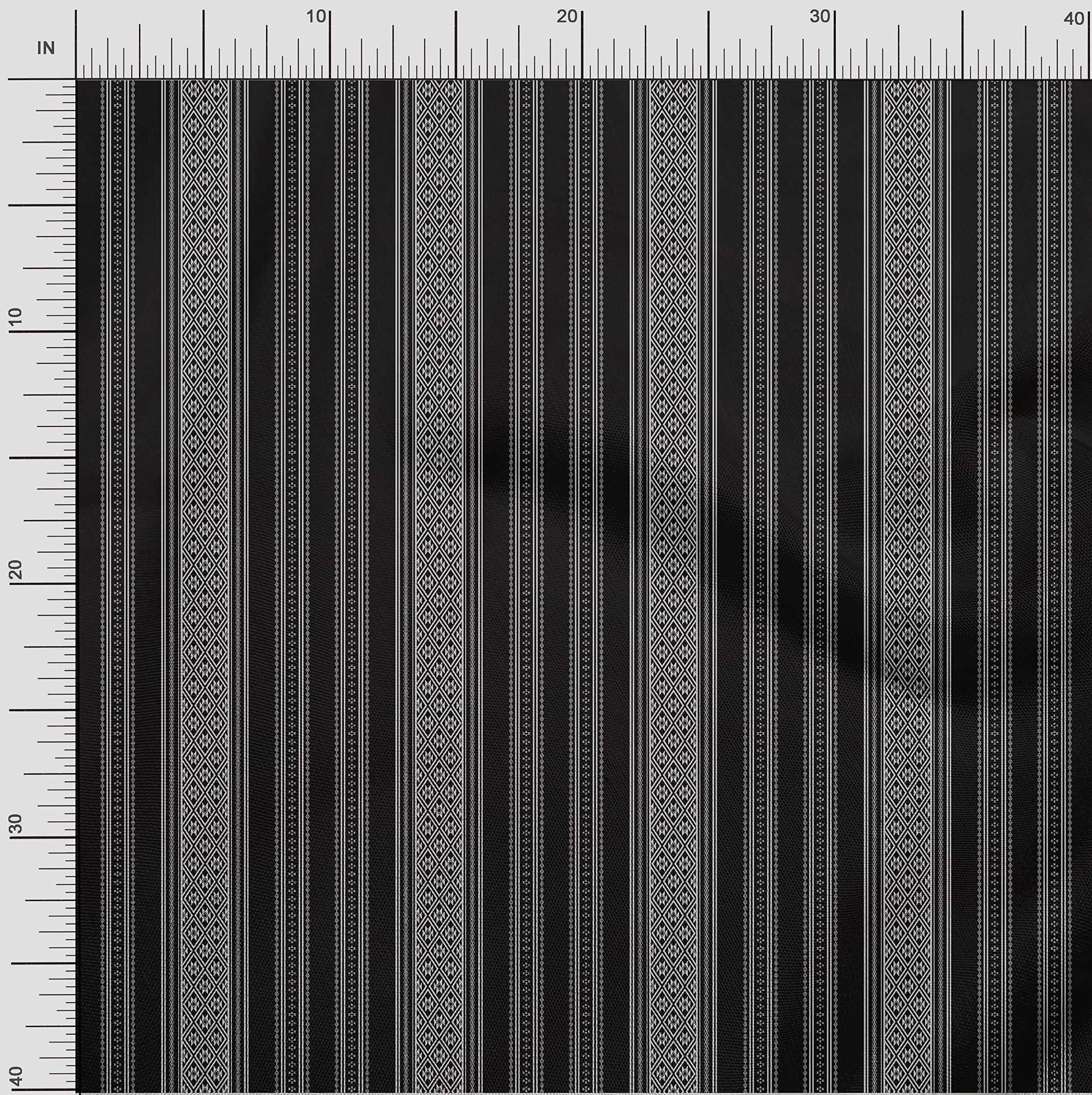 Soimoi Black Cotton Canvas Fabric Stripe & Geometric Panel Printed Craft Fabric by The Meter 56 Inch Wide