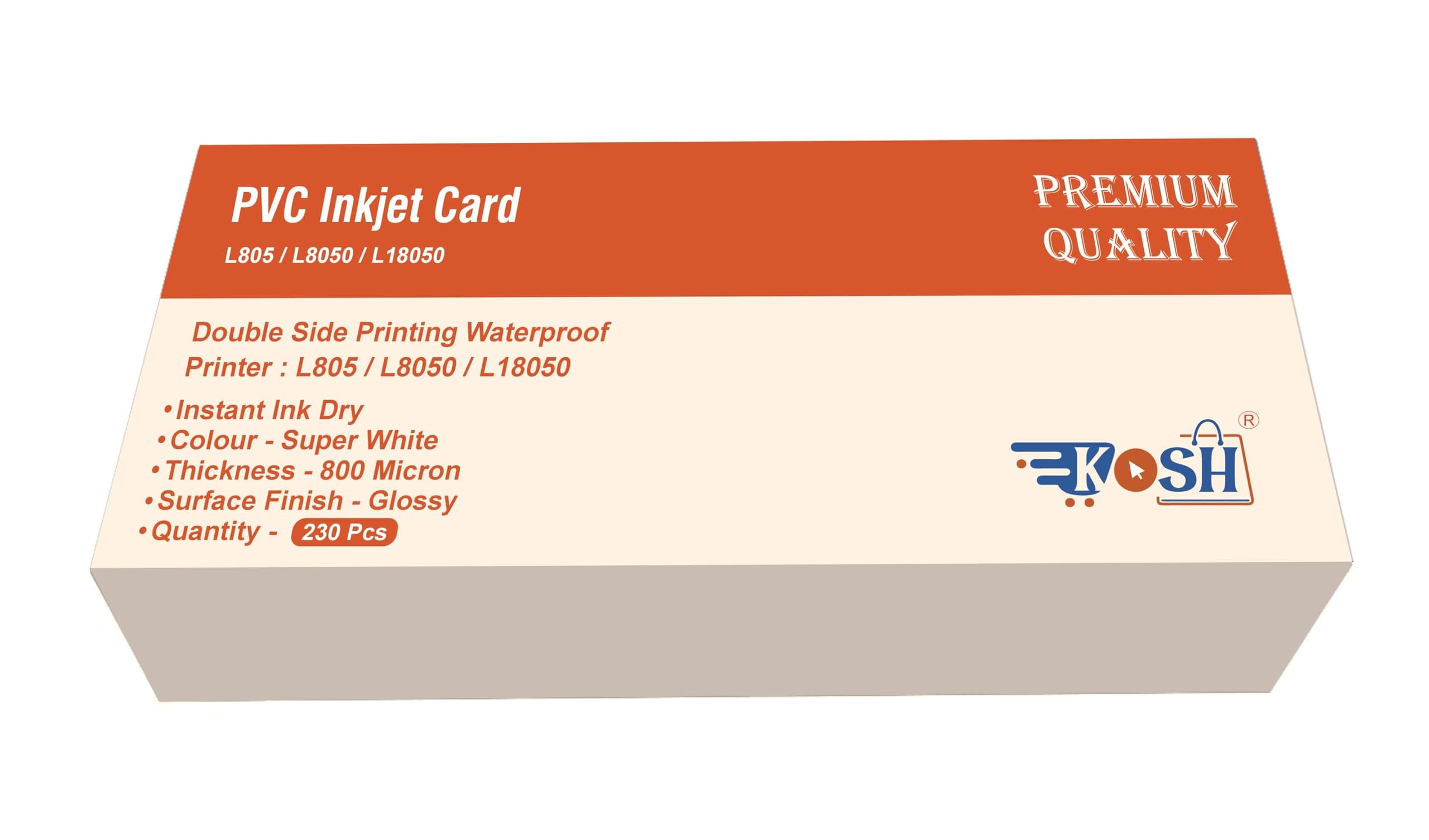 Plain White PVC Id Cards for Inkjet Printers - Set of 230 Single Color Ink Cartridge (Grey)