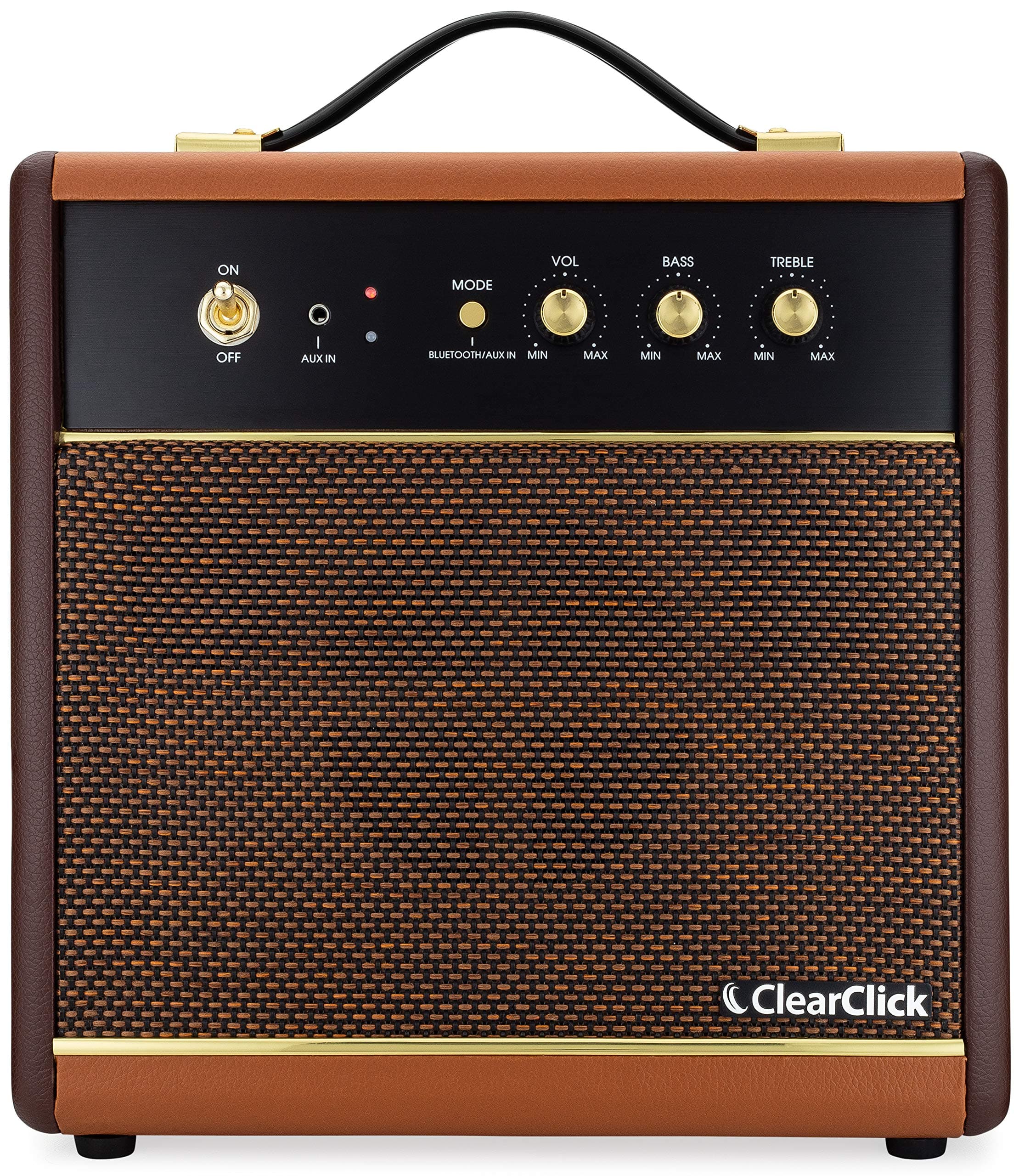 ClearClick Active Bluetooth Speaker - Vintage Retro 70's 80's Guitar Amp Style - Premium Wood & Faux Leather Design