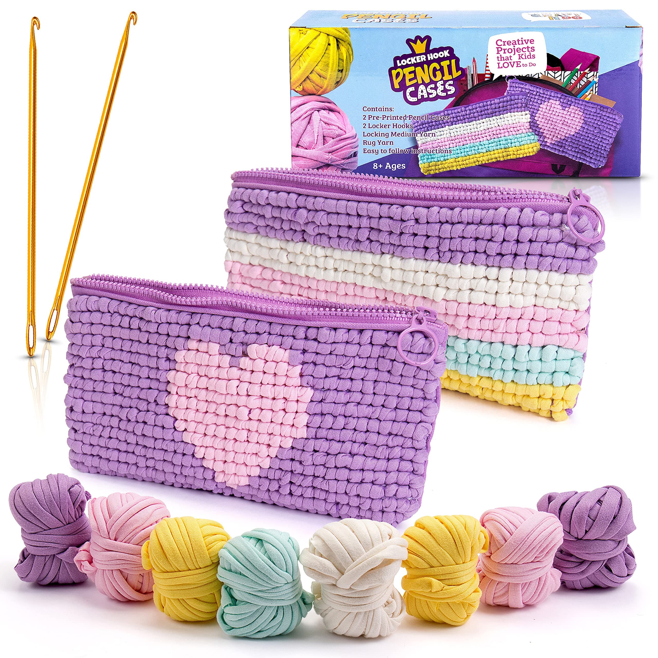 2 PCS of Locker Hook Starter Pencil Case Craft Kit DIY Sewing Kit for Kids Beginners Latch Needlepoint Art Knit