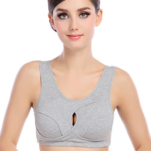 JFIN Women's Pullover Bra Cotton Underwire Freedom Seamless Blue Pro Indy,Grey-M