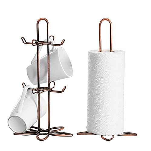 Retro Coffee Tea Cup Mug Holder Stand And Roll Tissue Paper Holder Rack Vintage Iron Kitchen Storage Organizer Shelf Rack