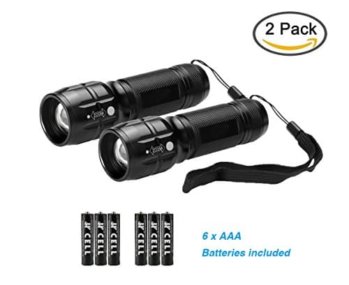 TOMOL Adjustable Focus CREE LED Flashlight, Super Bright, Batteries Included 2pack