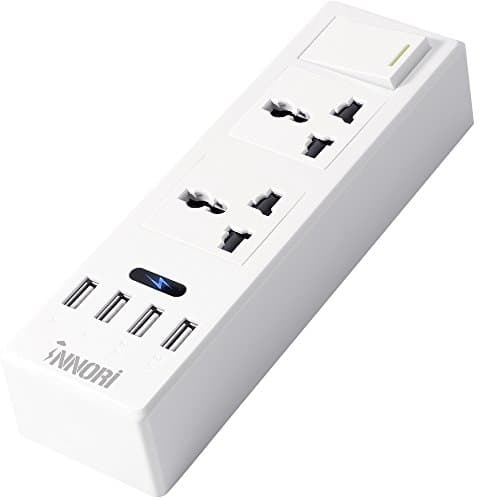 INNORI Extension Cables Multi-functional USB Power Strip Indoor Socket 2 Way Surge Protector with 2 Universal Electrical AC Power Sockets for Home Application & Office Use - White