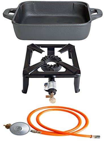 Hob without Safety Pilot with 8.5 KW power; dimensions: 30 x 30 x 15 CM and Frying PaN 26 x 26 CM Includes gas hose &Control