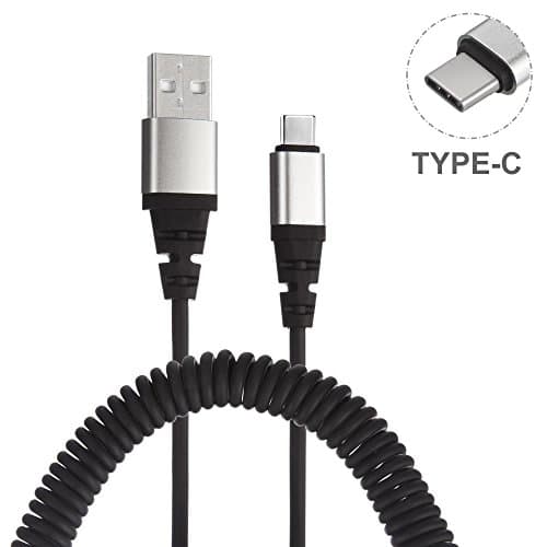 InfoTechnica - Premium 2 Meters Spring Coiled TYPE-C USB Charging Cable. USB 2.0 to TYPE-C Spiral Coiled USB Cable with connector heads in protective aluminium shell for increased durability (Charging only)