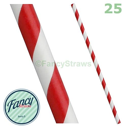 Paper Drinking Straws Red and White Stripe - 25 Pack - Great for Parties