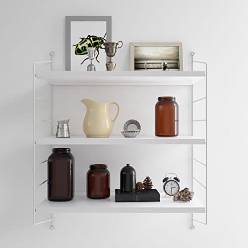 Storage Display Floating Wall Shelves, DIY Wall Ladder With Pocket Shelf Apply to The Bedroom, Kitchen, Office Etc(2 White Side Wall Panels, 3 White Shelves)