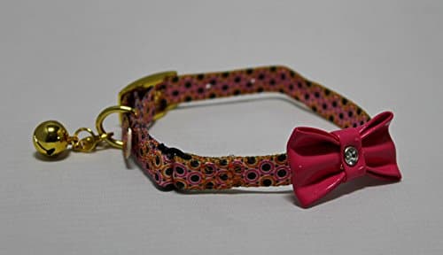 (Premium Collars) Diamante Crystal, Bow Tie Stud, Cat / Kitten Collar, 2 Different Colours, Safety Elastic & Optional Engraved ID Tag (Pink (Cat 3/8" to 10"), (No) Engraved ID Tag)
