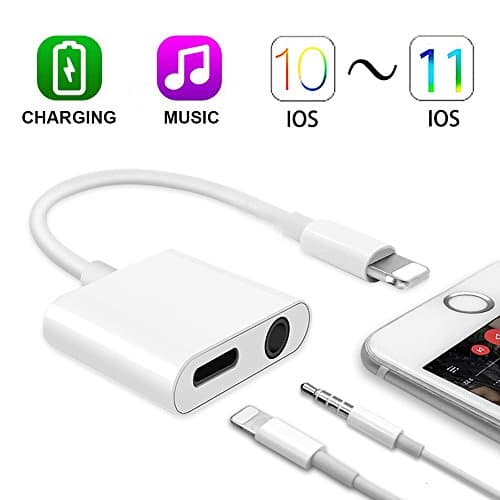 iPhone 7/7 Plus Headphone Audio Adapter,Perfect Support IOS 10.3.1 Version or Earlier,Charge Earphone Adapter 2 in 1 Lightning 3.5mm Headphone Adapter Cable (White)