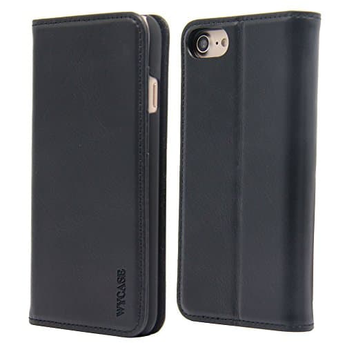 WYCASE® iPhone 8 Case,iPhone 7 Cas Leather Luxury Wallet Case, Flip Folio Book Cover with Kickstand,Card Slots,Magnetic Closure Black