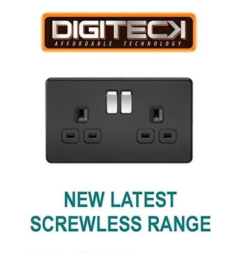 ML144 - LATEST SCREWLESS 2 GANG 13A DP SWITCHED DOUBLE SOCKET MATT BLACK FINISH WITH CHROME ROCKER