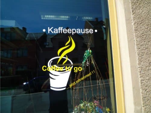 Coffee to Go Shop Window or Panel Size: 82 cm x 78 cm white