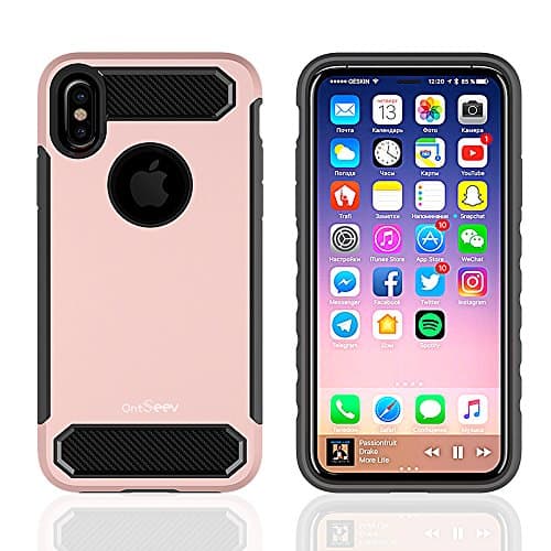 iPhone X Case, Ontseev® Rose Gold Dual Layer Tough PC + Sillicone Inner Hybrid Back Cover Ultra Protective Heavy Duty Case Shock Absorbing Hard Cover Detachable Shockproof Phone Shell Defense Shield Drop Protection Bumper Case Anti Scratch Cover for iPhone X
