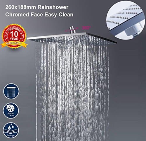 Large Square Rainfall Shower Head Fixed Mixer Chrome, 260x190mm