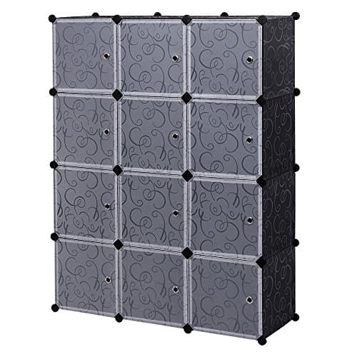 icase4u DIY Wardrobe Closet Cabinet Interlocking Cube Storage Organizer,Storage System with Doors,Strong Construction for Clothes, Shoes, Accessories (12Cube)