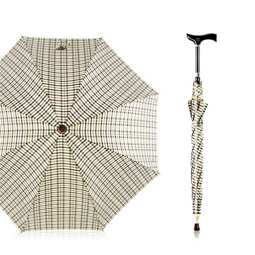 Classic Style Lattice Automatic Open Long-handled Umbrella Windproof Sun Protection Outdoor Strong Reflective Strip Durable Umbrellas Self Defense Skid Climbing Creative Walking Stick Umbrella ( Color : B )