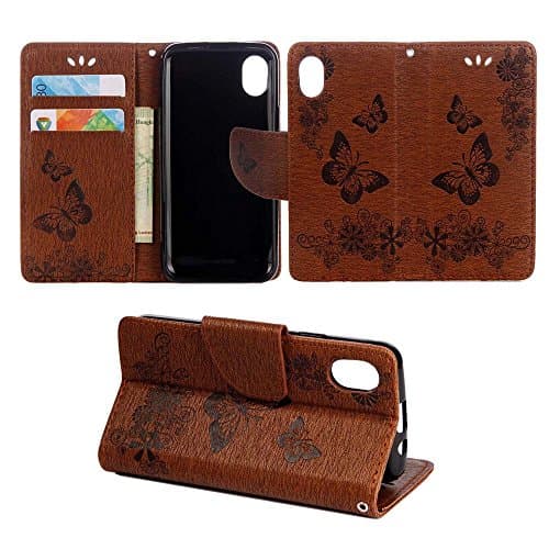 Wiko Sunny Max Case, COOSTOREEU Butterfly Pattern PU Leather Wallet Stand Flip Case Cover for Wiko Sunny Max, Brown