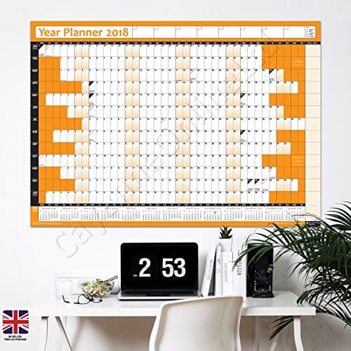 2021 Yearly Annual Office Home Wall Planner Calendar Chart - Includes UK & Ireland Bank Holidays and 2022 Foot Note Calender Orange M 35x49cm